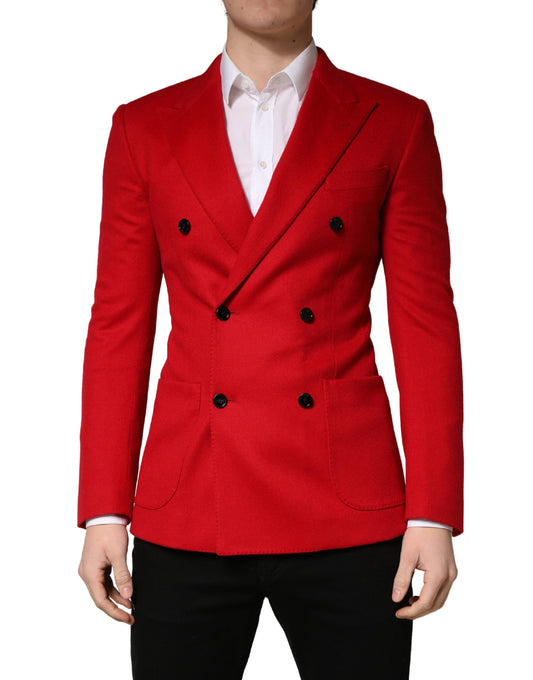 Dolce & Gabbana Red Cashmere Slim Fit Coat Jacket Blazer