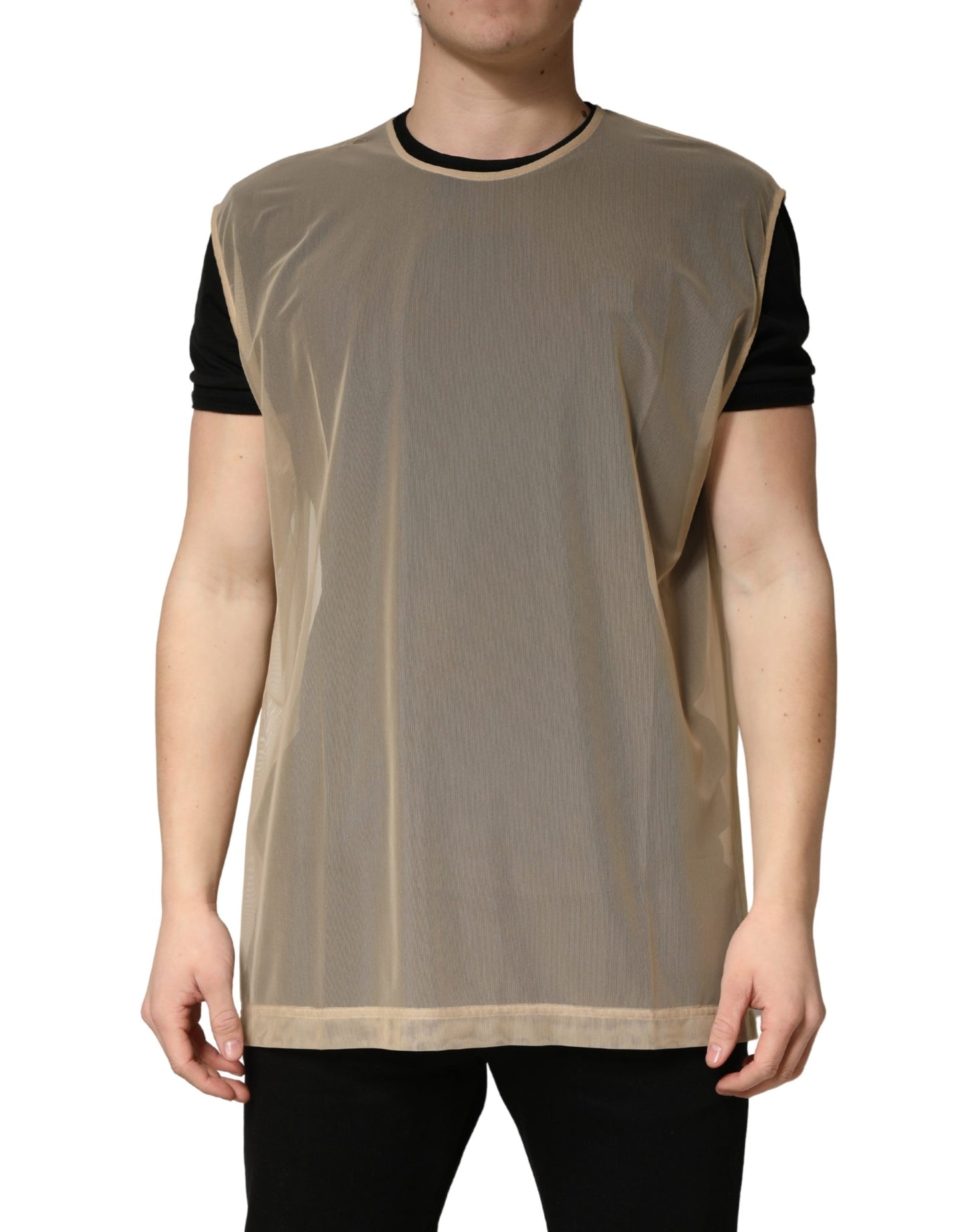 Dolce & Gabbana Beige Crew Neck Sleeveless Mesh Top  T-shirt