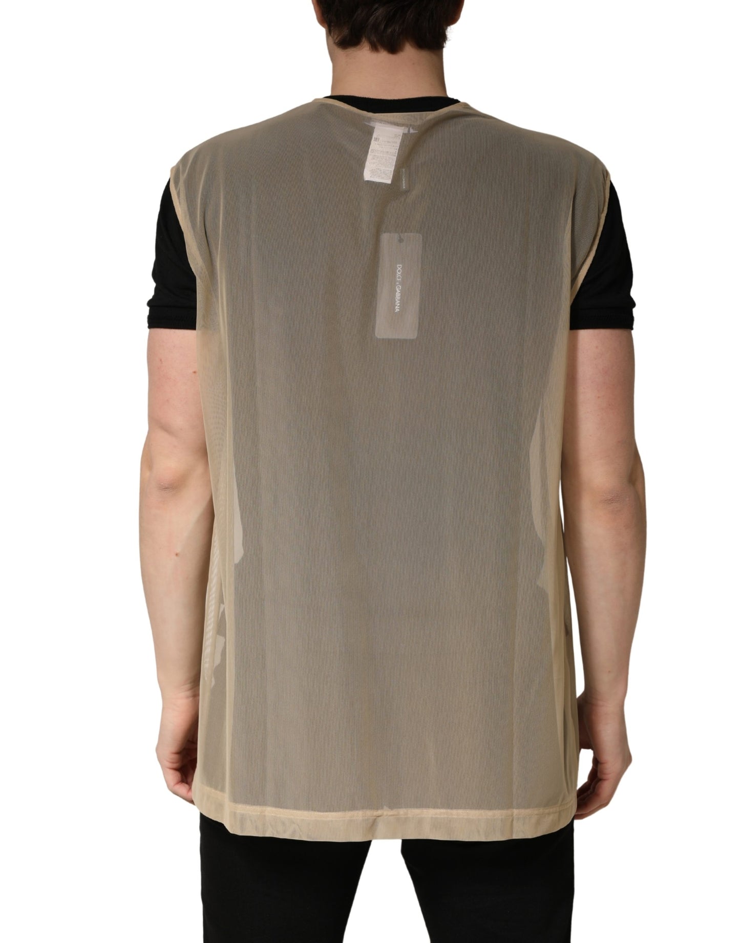 Dolce & Gabbana Beige Crew Neck Sleeveless Mesh Top  T-shirt