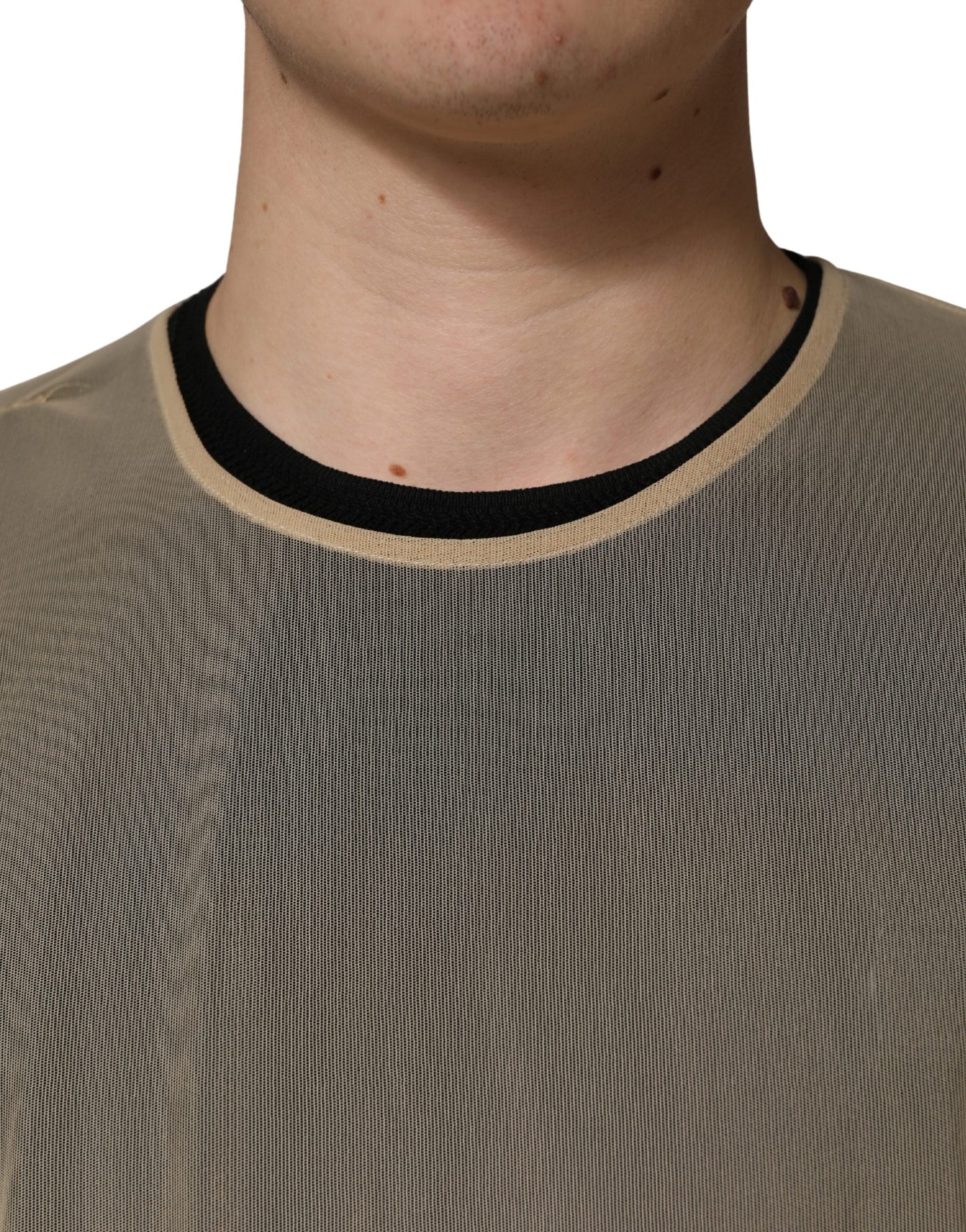 Dolce & Gabbana Beige Crew Neck Sleeveless Mesh Top  T-shirt