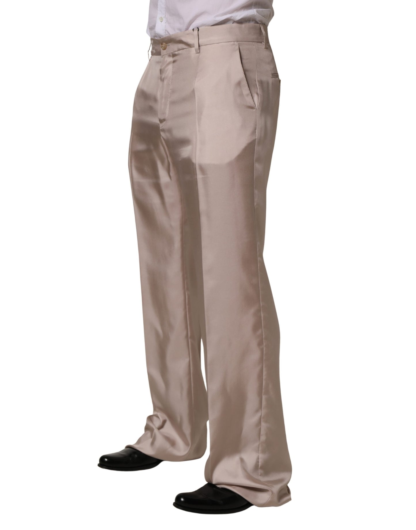 Dolce & Gabbana Beige Silk Straight Formal DressTrouser Pants