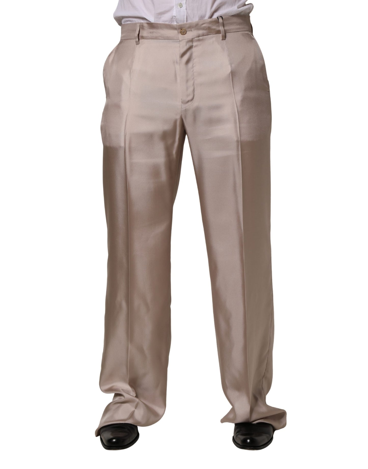 Dolce & Gabbana Beige Silk Straight Formal DressTrouser Pants