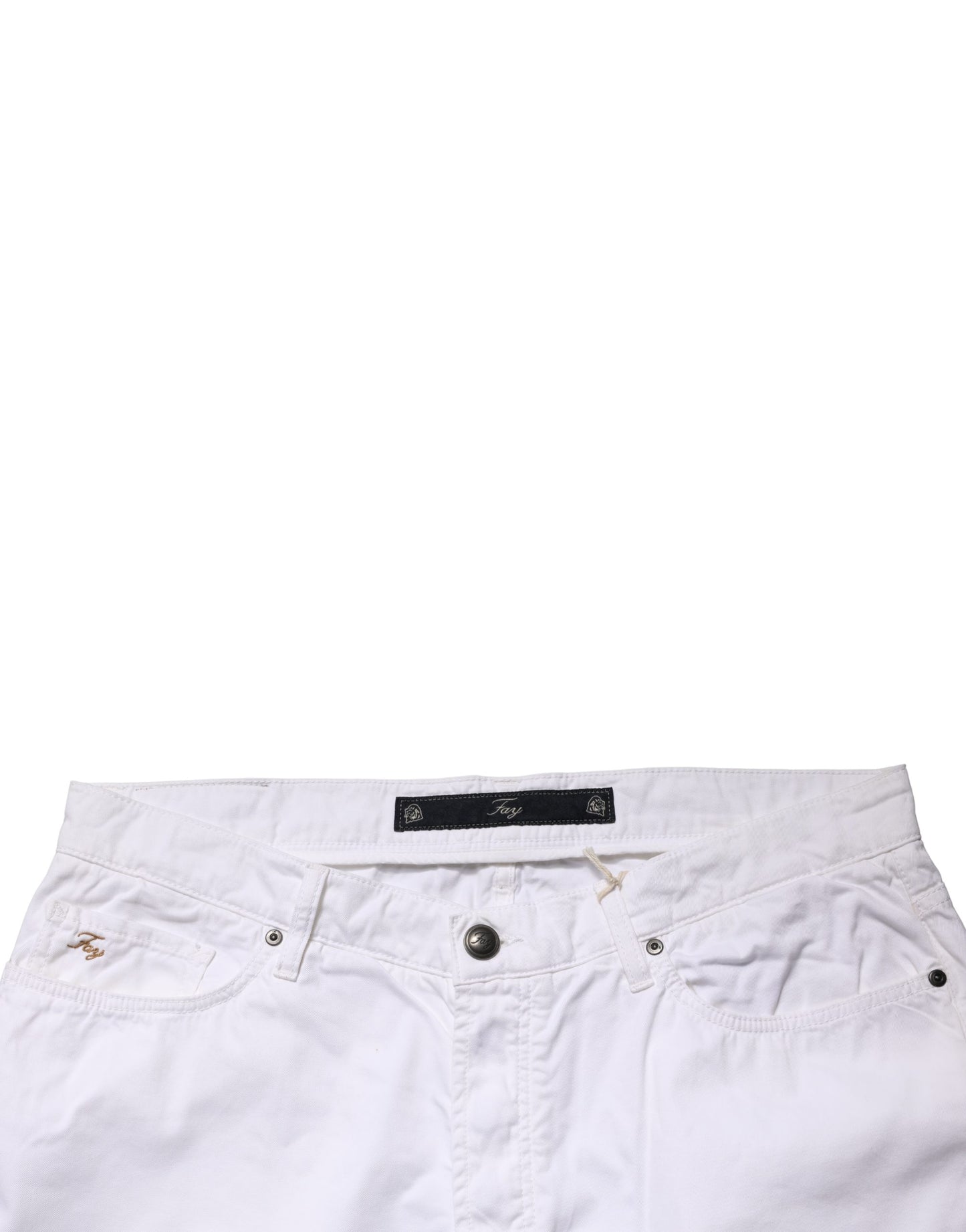 Fay White Cotton Stretch Straight Casual Men Denim Trouser Jeans