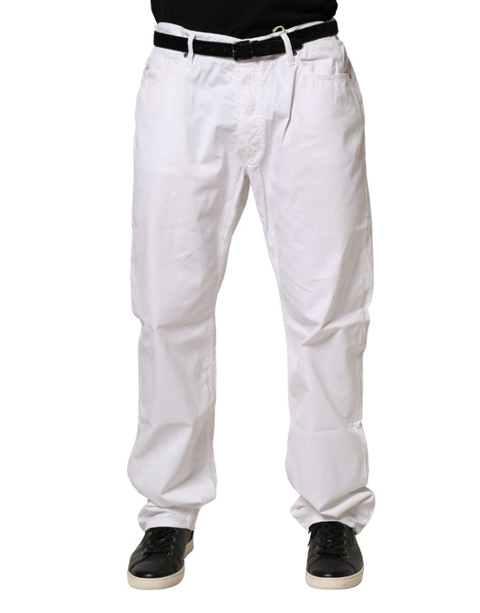 Fay White Cotton Stretch Straight Casual Men Denim Trouser Jeans