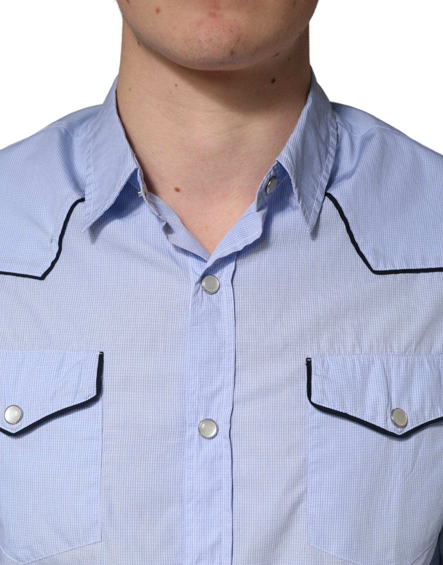AGLINI Light Blue Slim Fit Collared Long Sleeve Casual Shirt