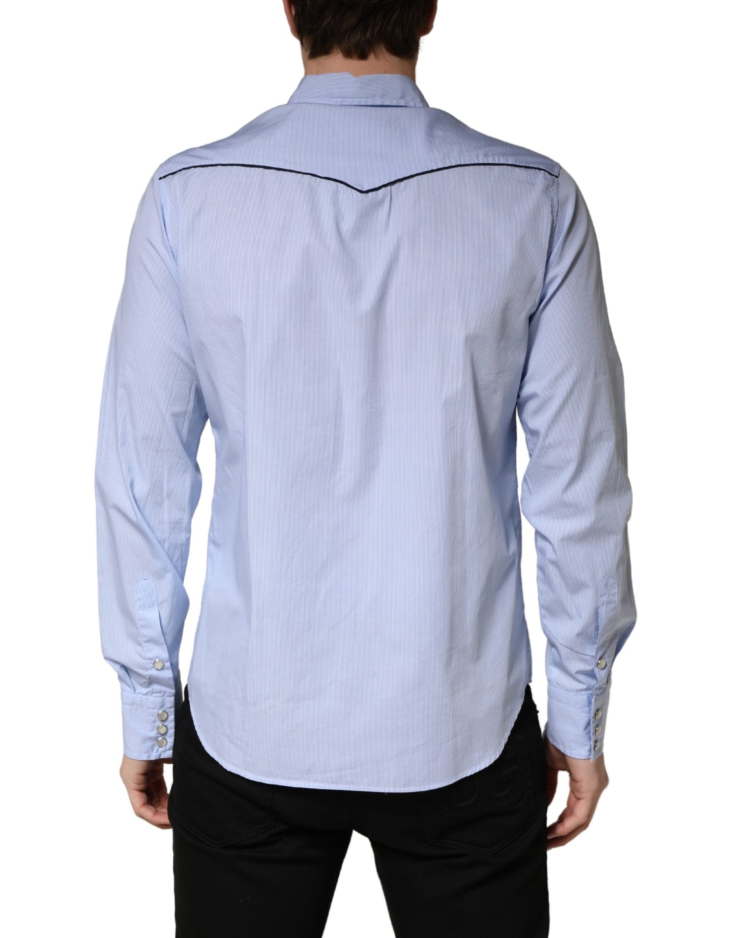 AGLINI Light Blue Slim Fit Collared Long Sleeve Casual Shirt