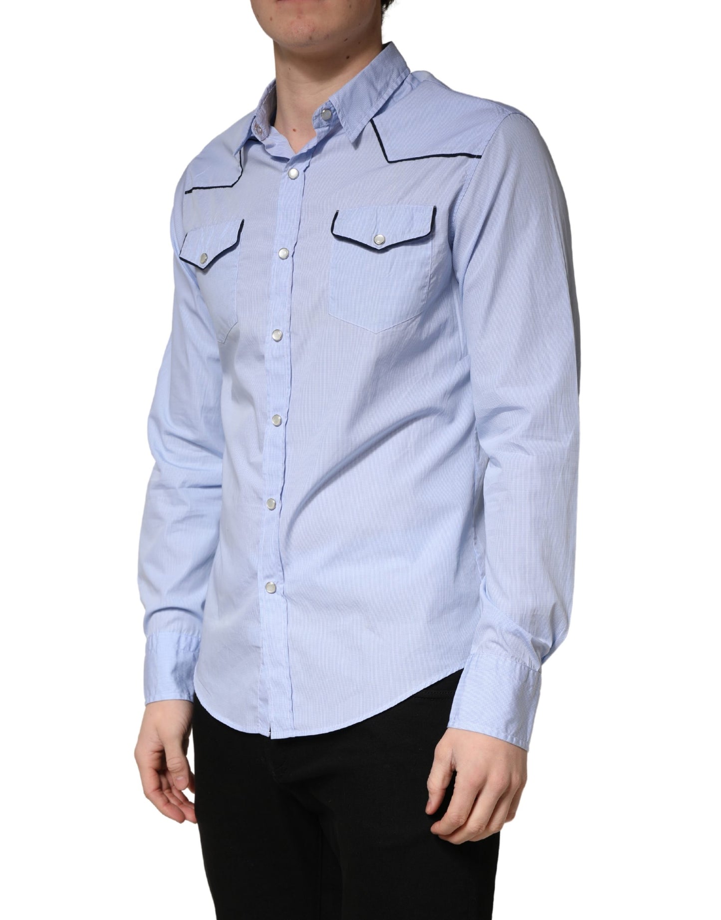 AGLINI Light Blue Slim Fit Collared Long Sleeve Casual Shirt
