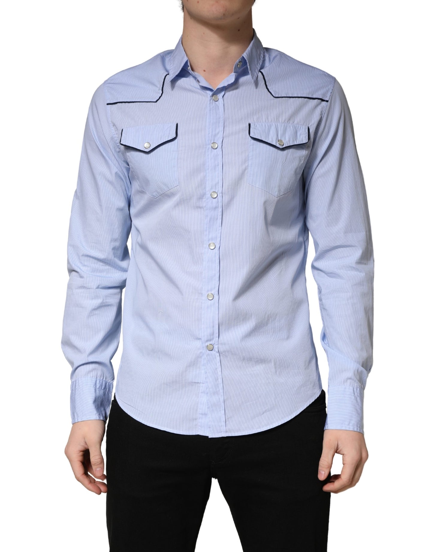 AGLINI Light Blue Slim Fit Collared Long Sleeve Casual Shirt