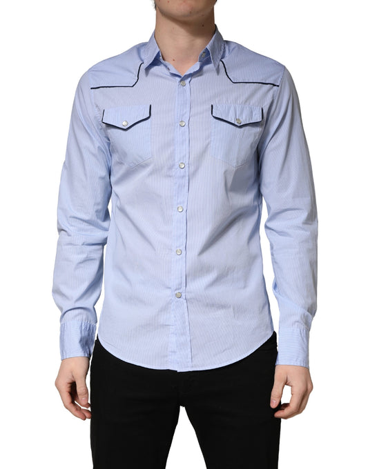 AGLINI Light Blue Slim Fit Collared Long Sleeve Casual Shirt