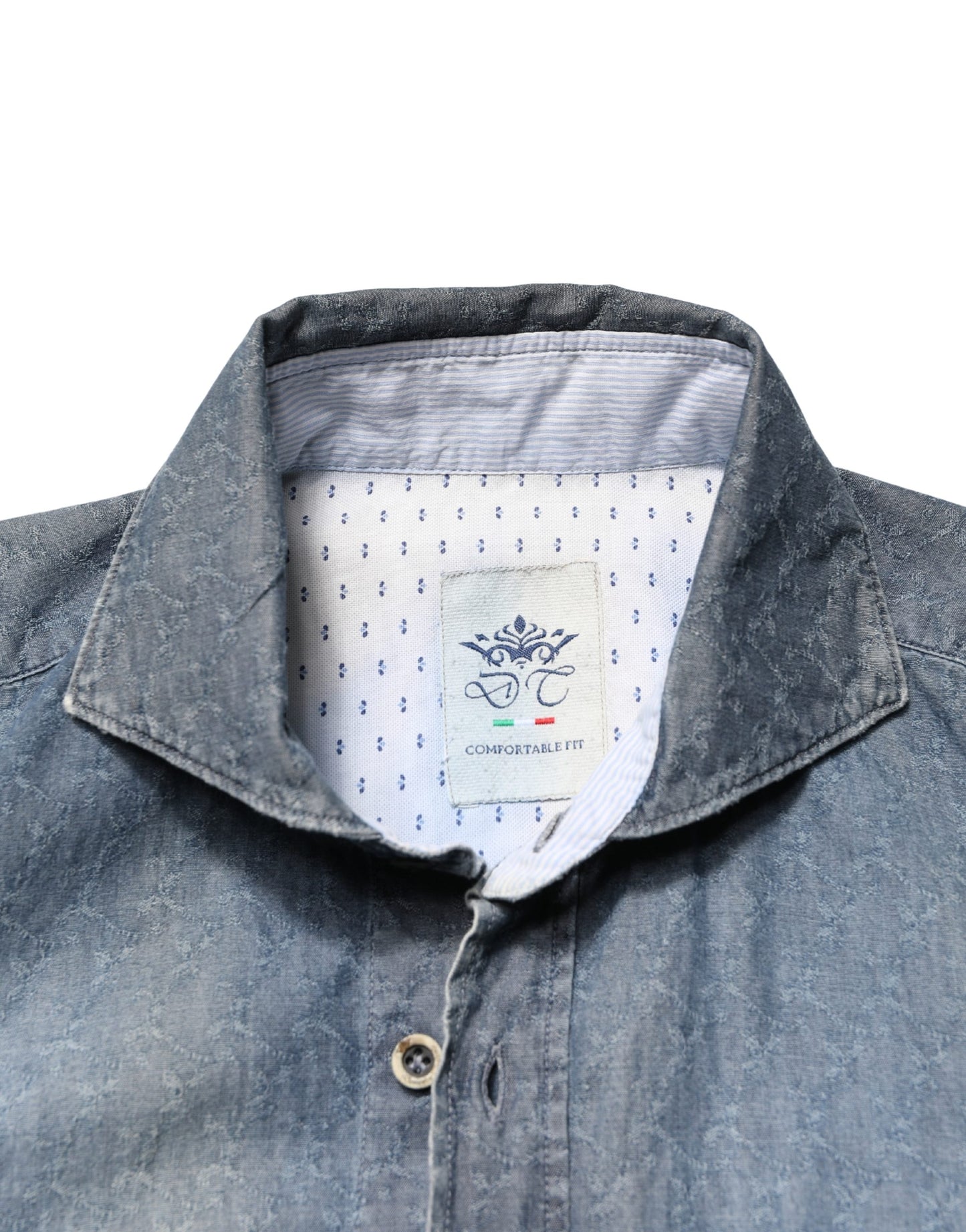 Domenico Tagliente DarkBlue Long Sleeve Collared Denim Shirt