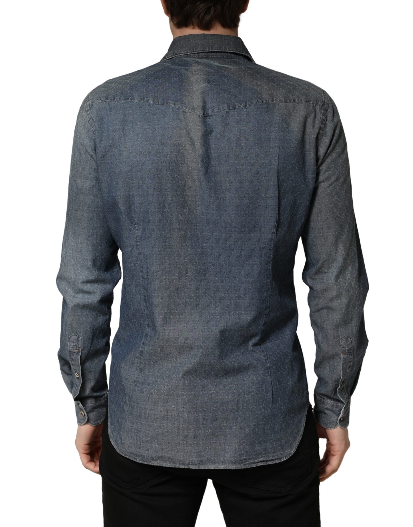 Domenico Tagliente DarkBlue Long Sleeve Collared Denim Shirt