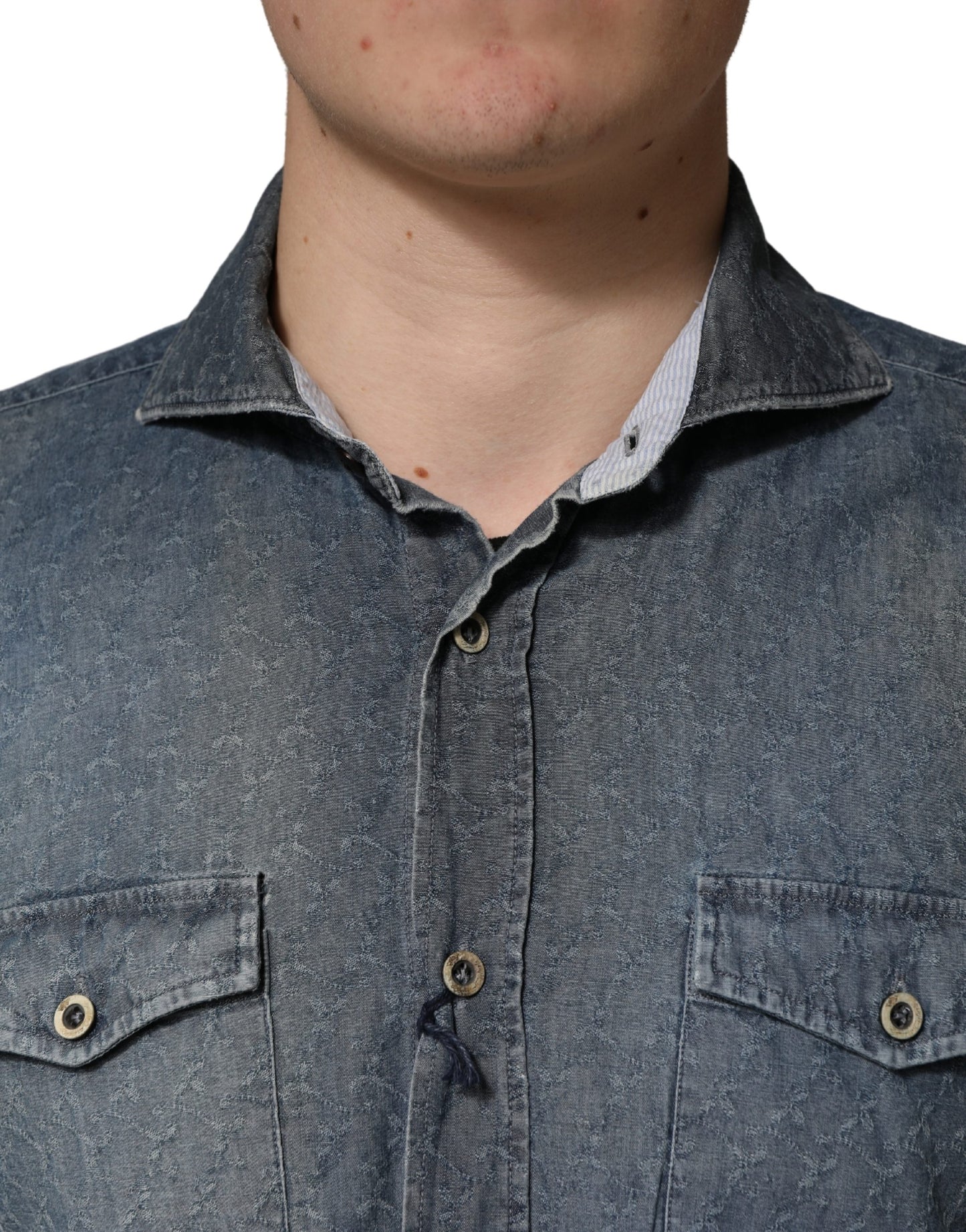 Domenico Tagliente DarkBlue Long Sleeve Collared Denim Shirt