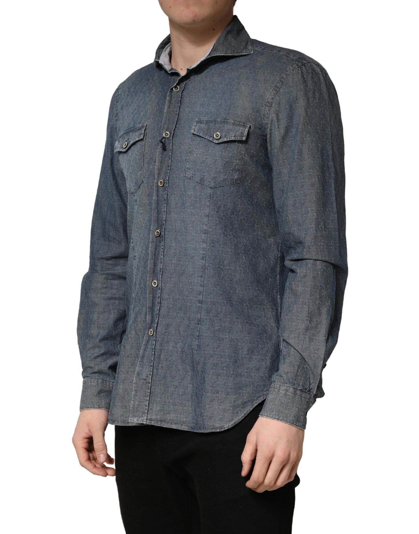 Domenico Tagliente DarkBlue Long Sleeve Collared Denim Shirt
