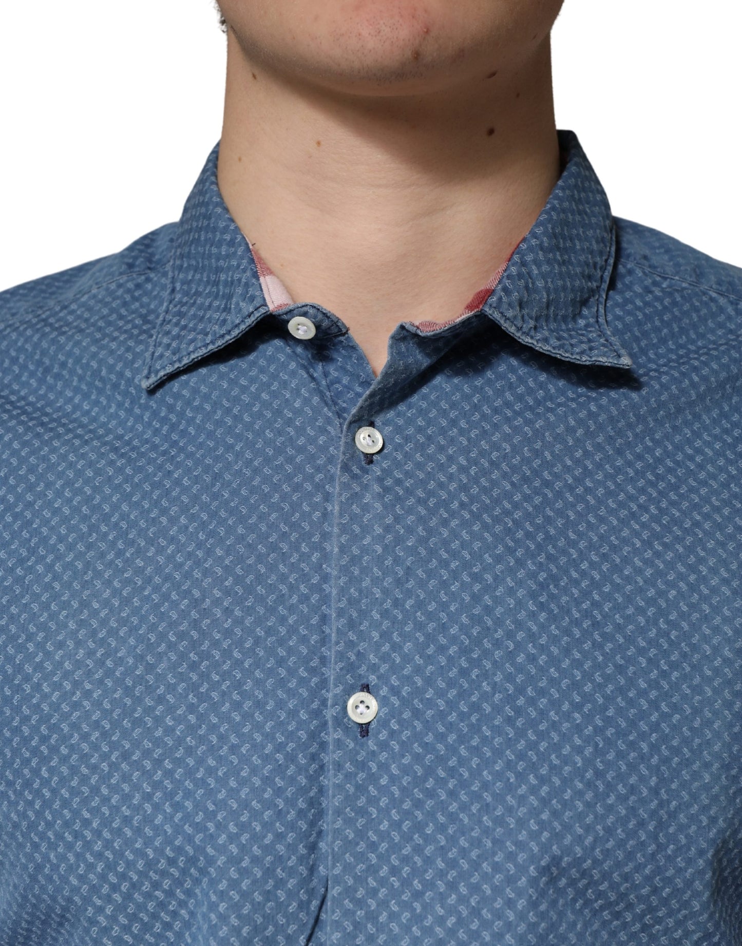 AGLINI Blue Cotton Slim Fit Collared LongSleeve Casual Shirt