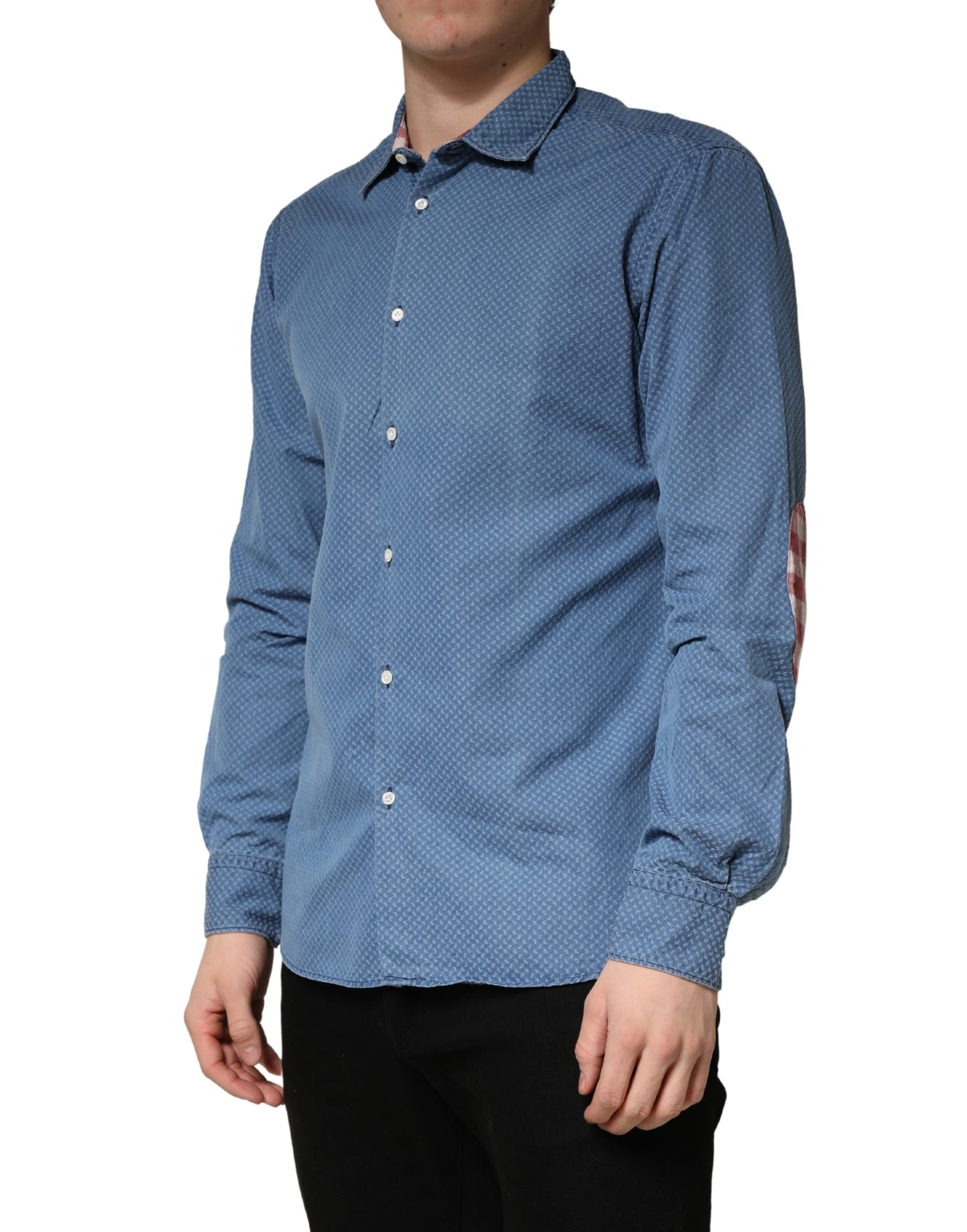 AGLINI Blue Cotton Slim Fit Collared LongSleeve Casual Shirt