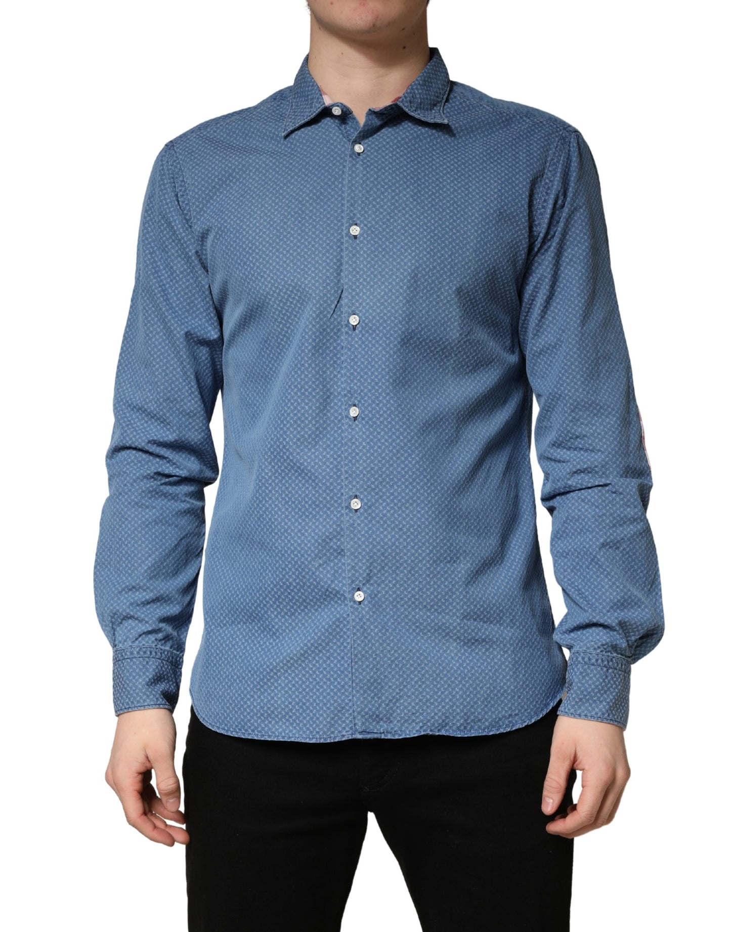 AGLINI Blue Cotton Slim Fit Collared LongSleeve Casual Shirt