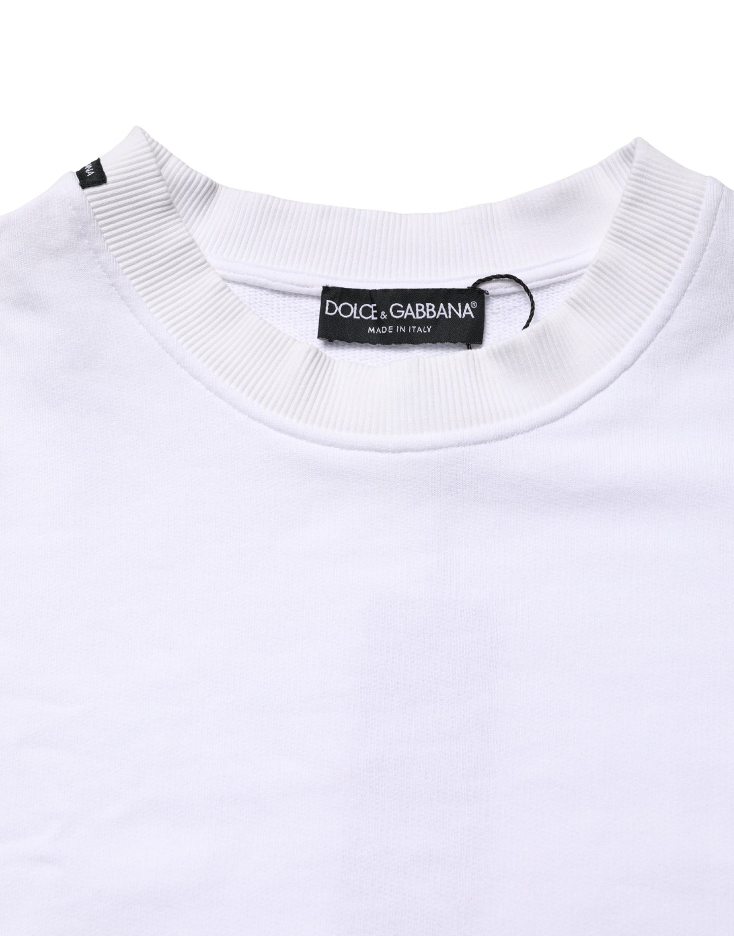 Dolce & Gabbana White Cotton Crew Neck Sweatshirt Sweater