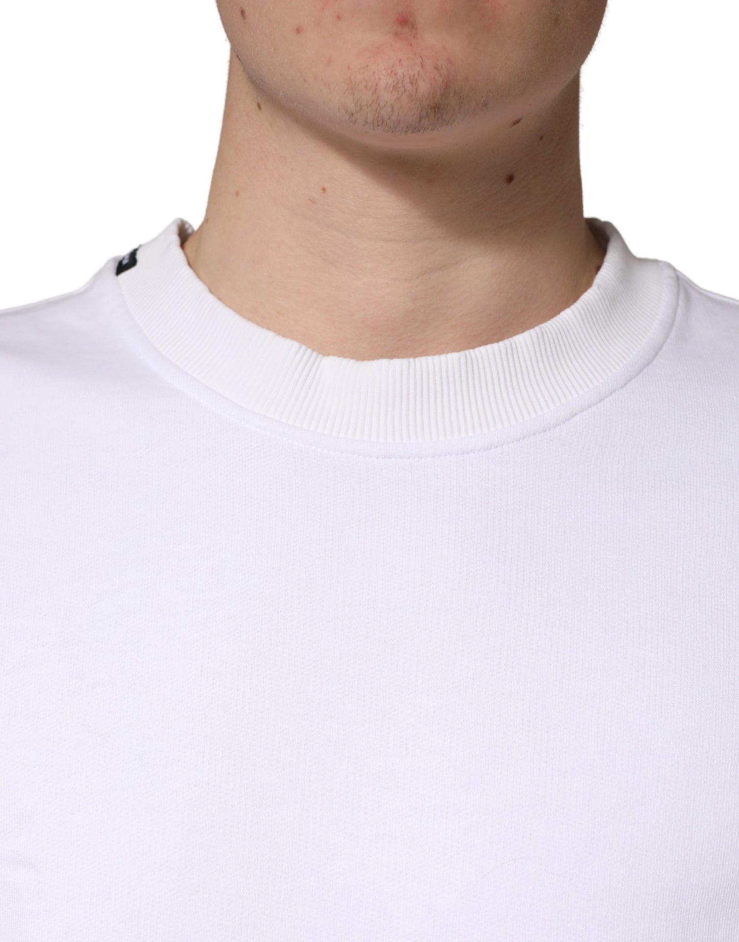 Dolce & Gabbana White Cotton Crew Neck Sweatshirt Sweater