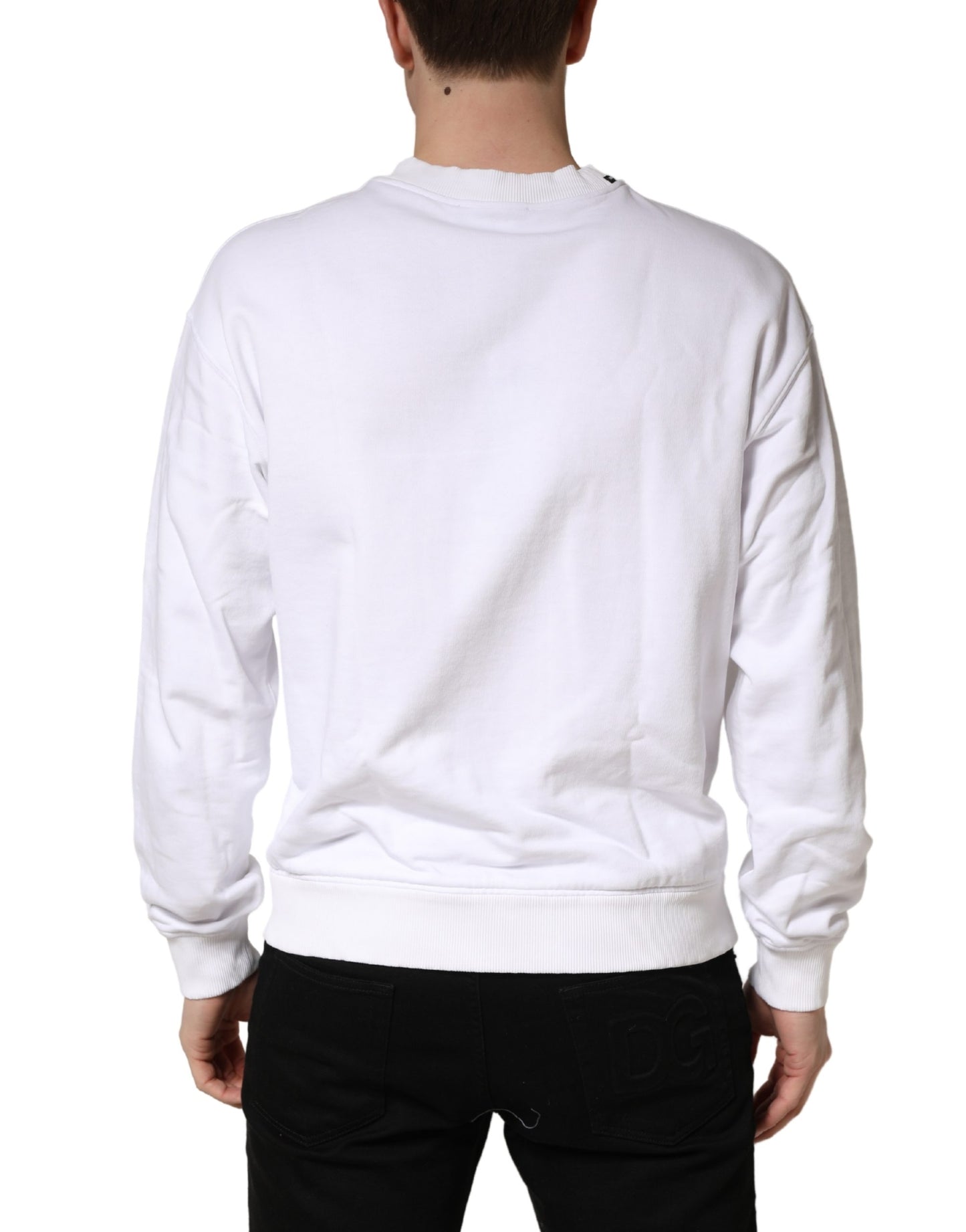 Dolce & Gabbana White Cotton Crew Neck Sweatshirt Sweater