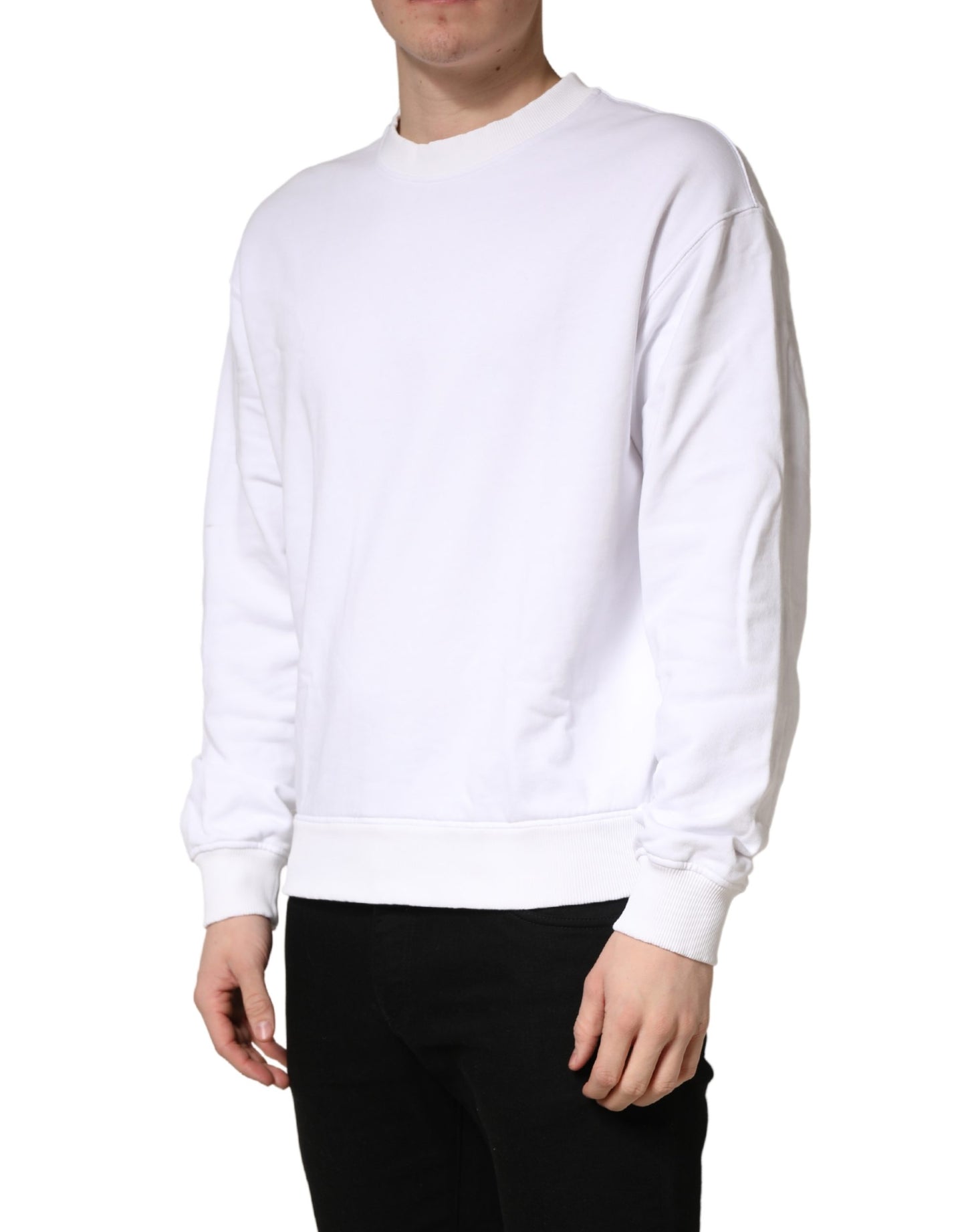 Dolce & Gabbana White Cotton Crew Neck Sweatshirt Sweater