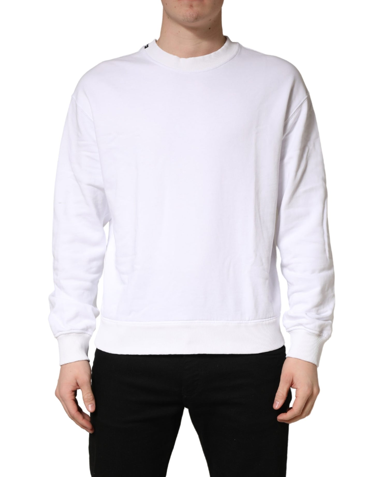 Dolce & Gabbana White Cotton Crew Neck Sweatshirt Sweater
