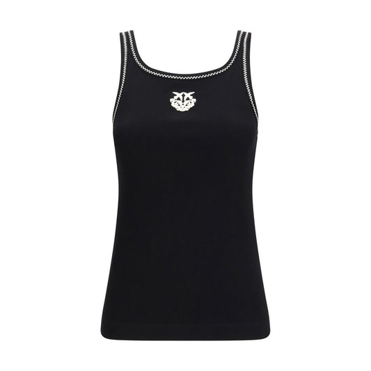 PINKO Black Cotton Sleeveles T-Shirt