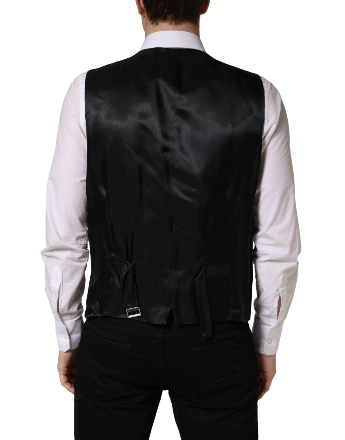 Dolce & Gabbana Black Wool Single Breasted Waistcoat Vest