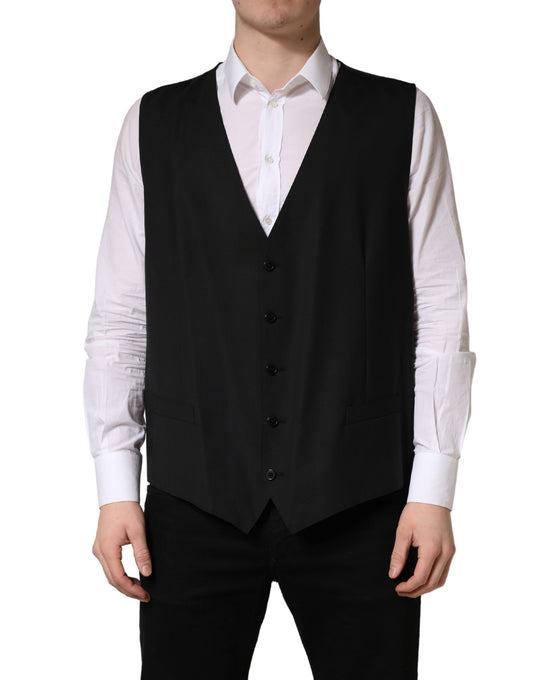 Dolce & Gabbana Black Wool Single Breasted Waistcoat Vest