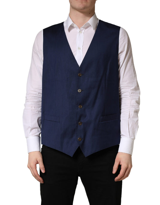 Dolce & Gabbana Navy Blue Wool Dress Formal Waistcoat Vest