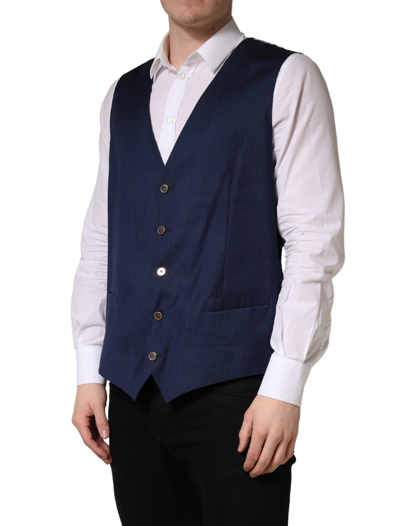 Dolce & Gabbana Navy Blue Wool Dress Formal Waistcoat Vest