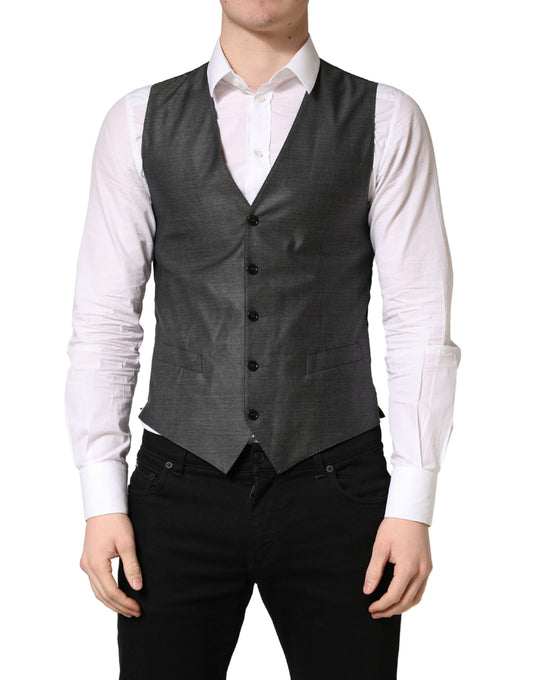 Dolce & Gabbana Dark Gray Wool Dress Formal Waistcoat Vest
