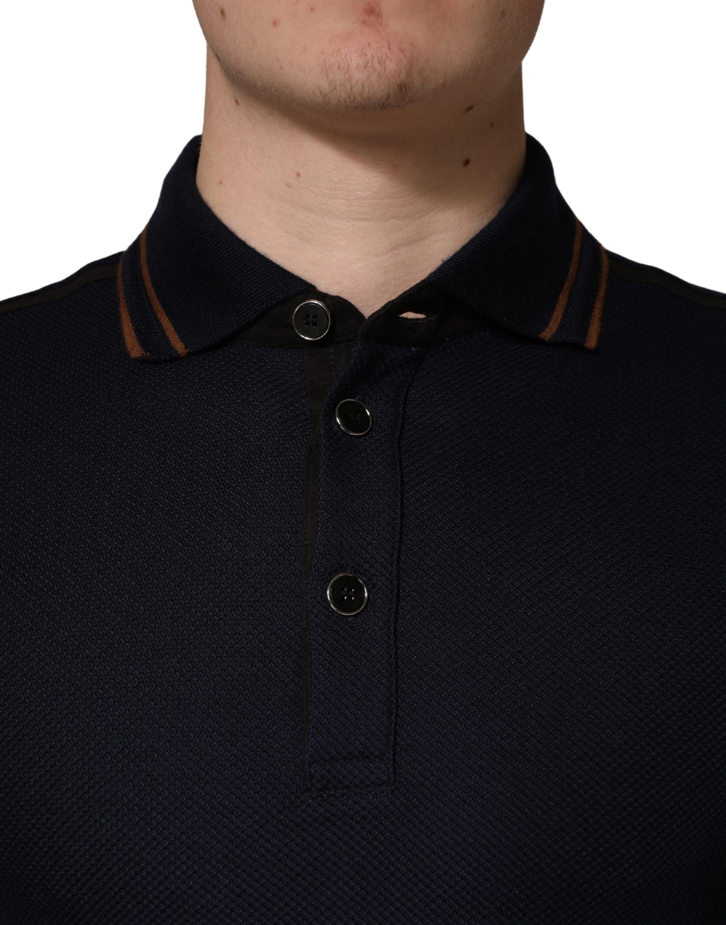 Dolce & Gabbana Dark Blue Silk Short Sleeve Men Polo T-shirt