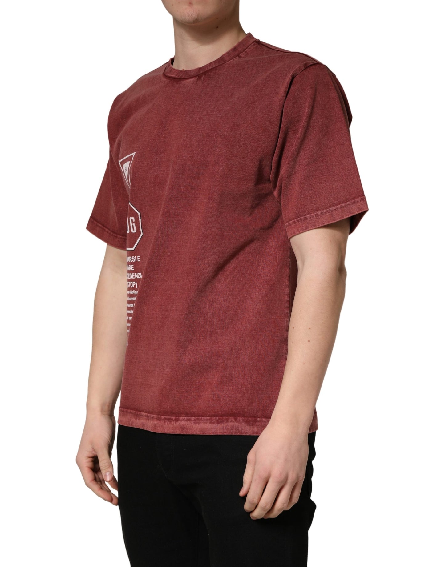 Dolce & Gabbana Maroon Print Round Neck Short Sleeve T-shirt