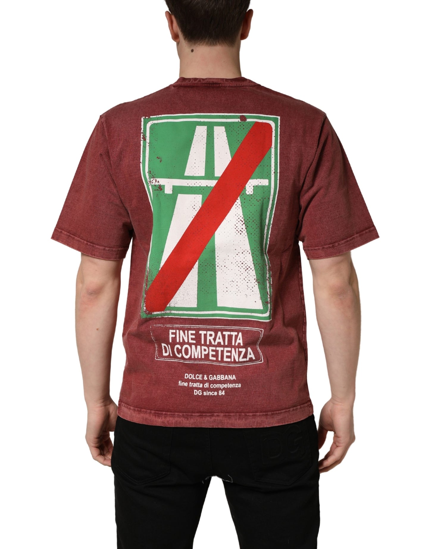 Dolce & Gabbana Maroon Print Round Neck Short Sleeve T-shirt