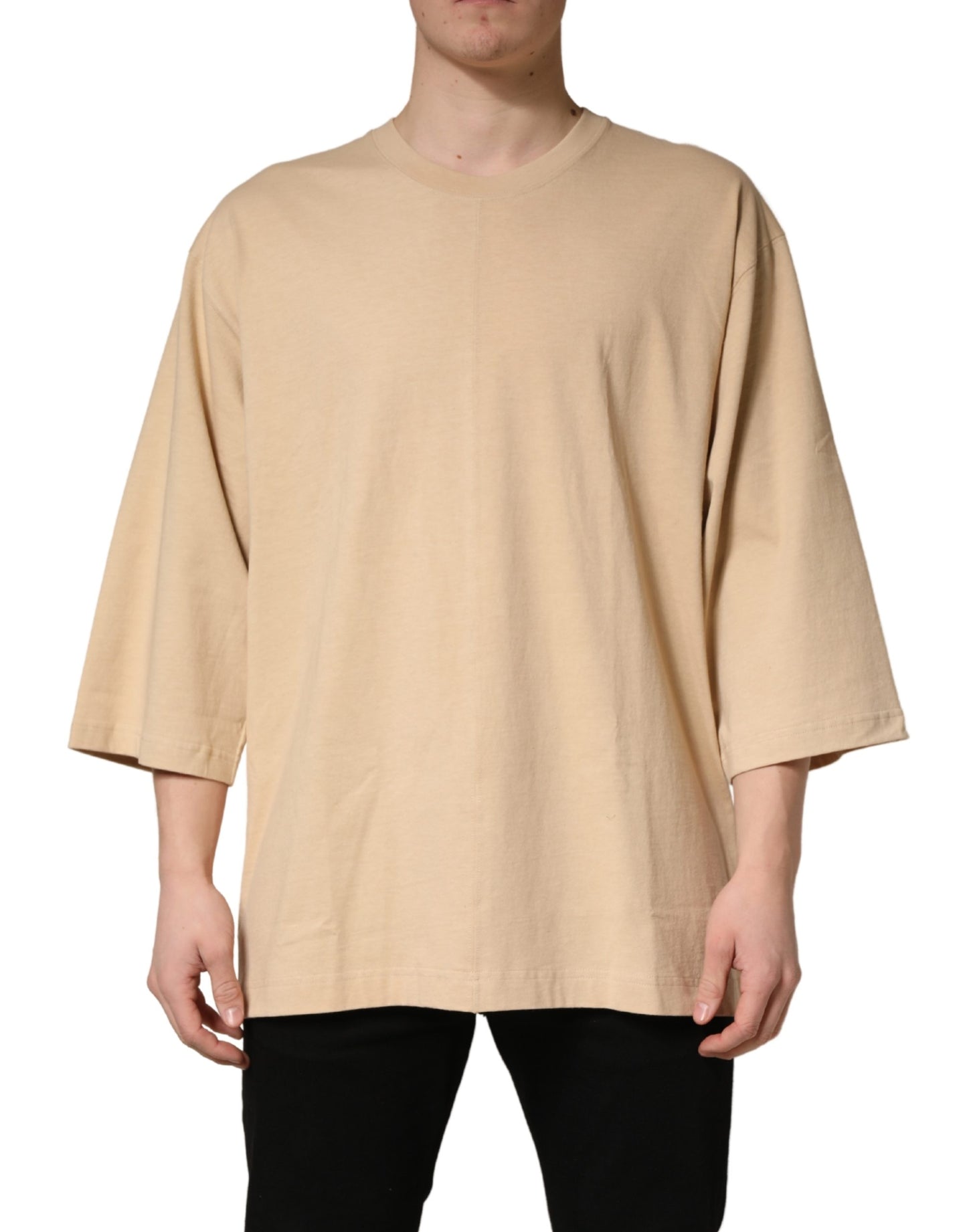 Dolce & Gabbana Beige Cotton Roundneck Oversized Fit T-shirt