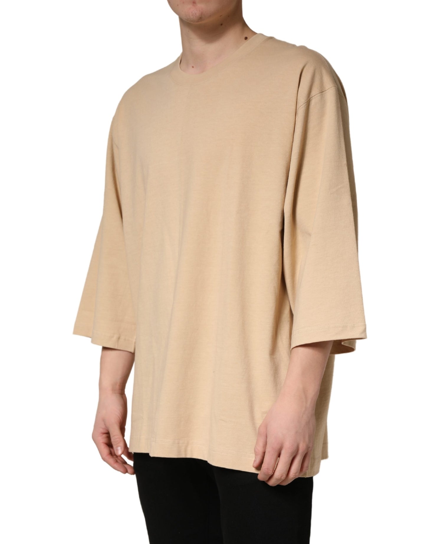 Dolce & Gabbana Beige Cotton Roundneck Oversized Fit T-shirt