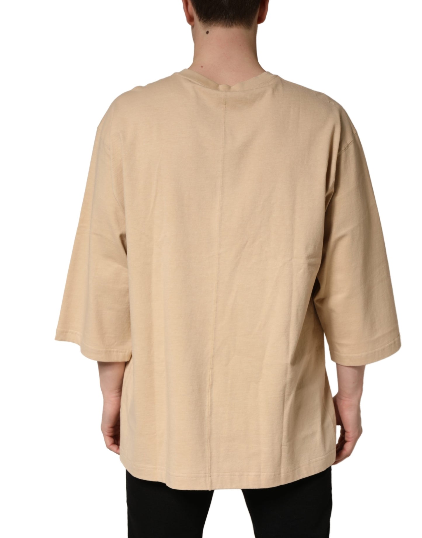 Dolce & Gabbana Beige Cotton Roundneck Oversized Fit T-shirt