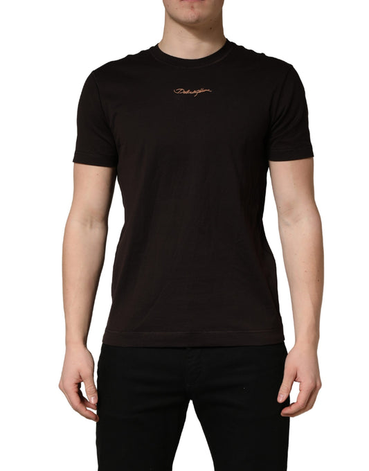 Dolce & Gabbana Brown Logo Embroidered Men Crew Neck T-shirt