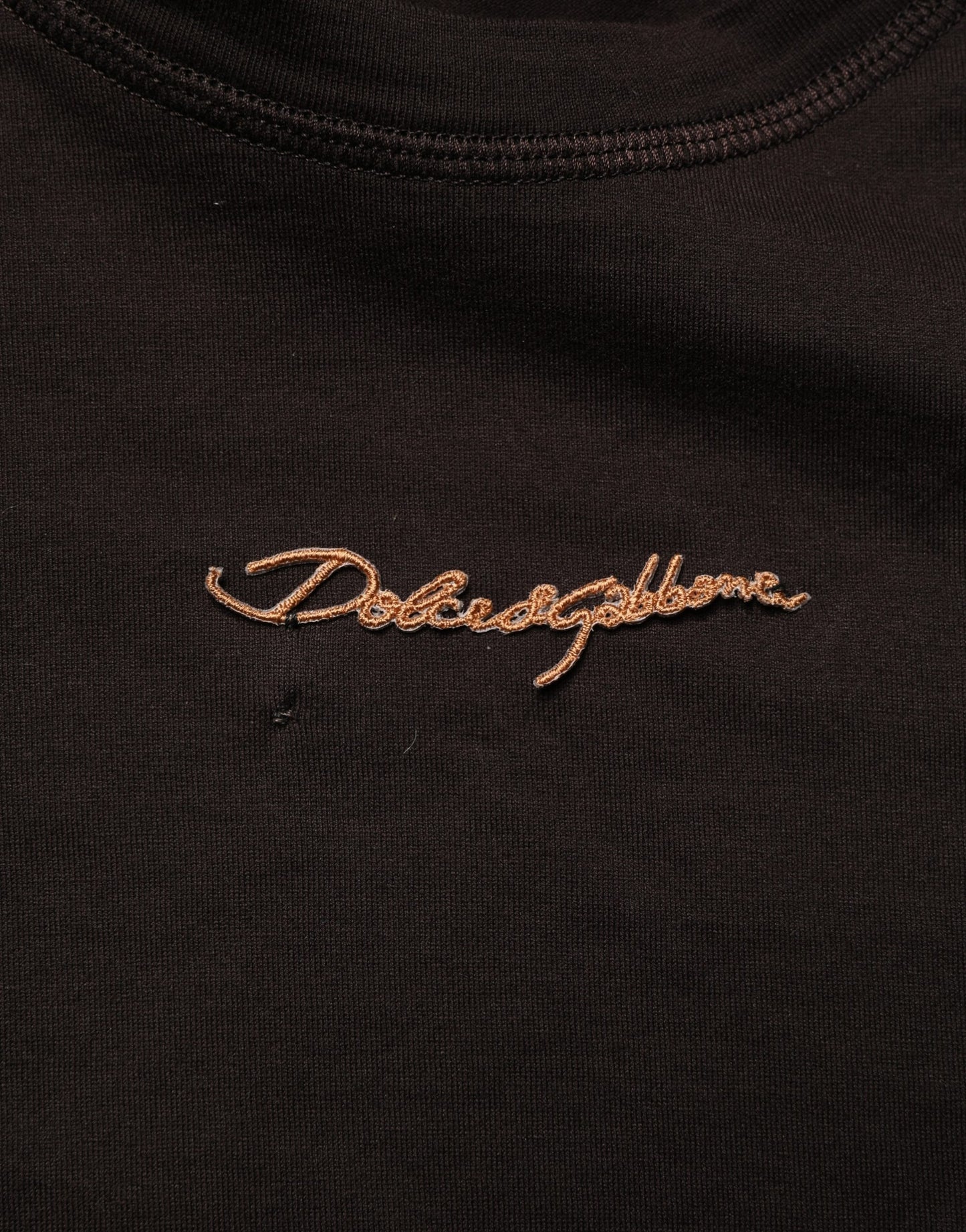 Dolce & Gabbana Brown Logo Embroidered Men Crew Neck T-shirt