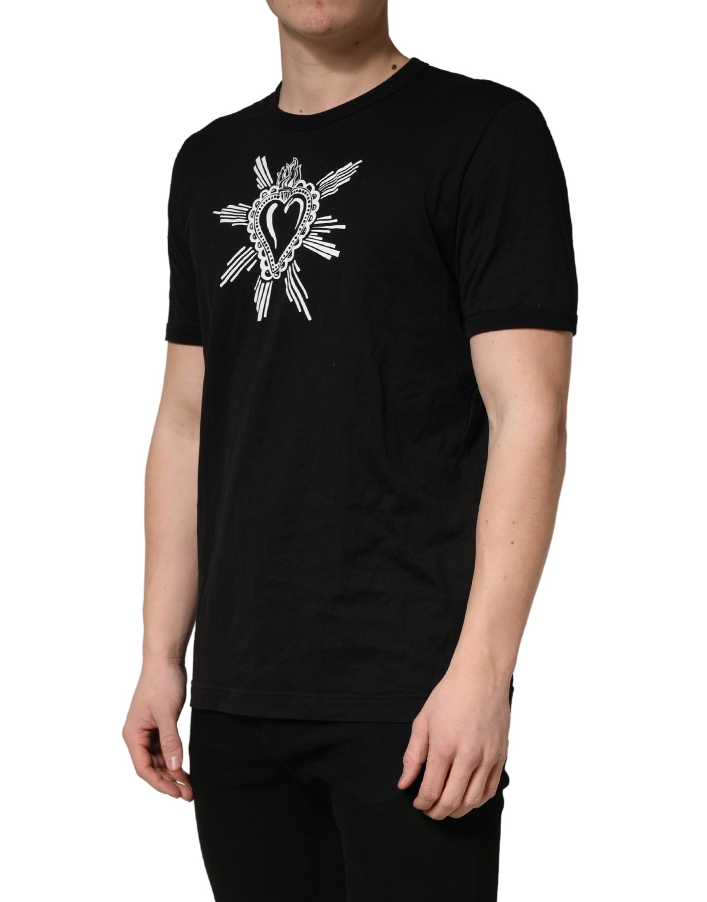 Dolce & Gabbana Black Cotton Sacred Heart Crew Neck T-shirt