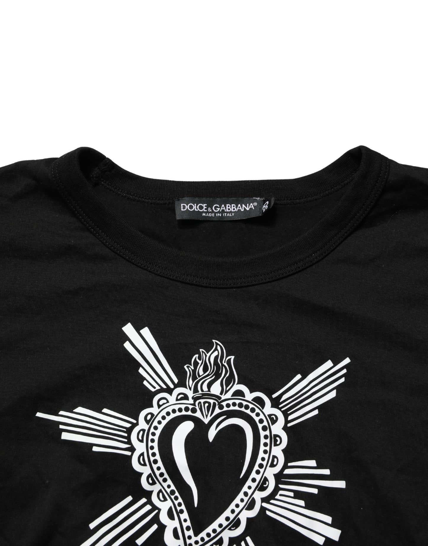 Dolce & Gabbana Black Cotton Sacred Heart Crew Neck T-shirt