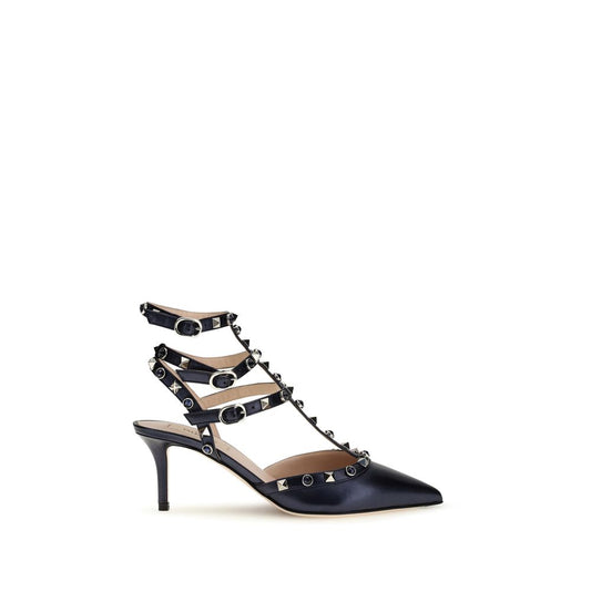 Valentino Garavani Blue Calf Leather Bos Taurus Mid Heel Pumps