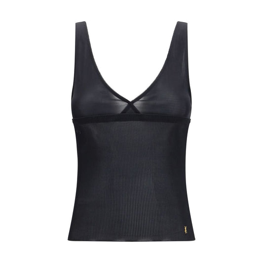 Saint Laurent Black Silk Sleeveles T-Shirt