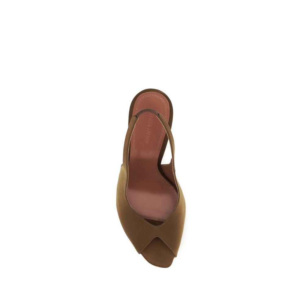 Amina Muaddi Brown Silk Stiletto Heel Sandals