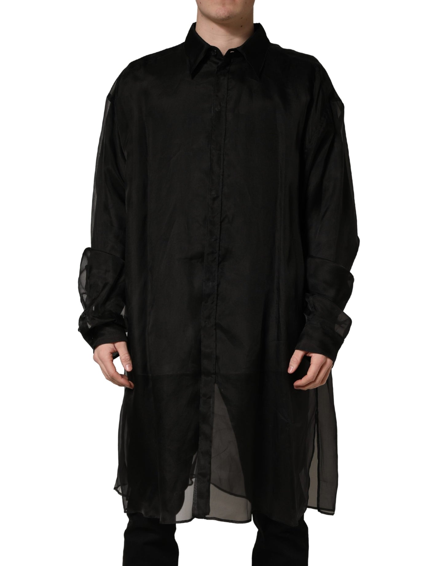 Dolce & Gabbana Black Ruffle Detail Semi Sheer Shirt Jacket