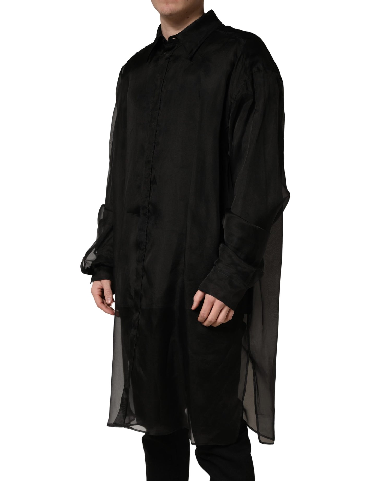 Dolce & Gabbana Black Ruffle Detail Semi Sheer Shirt Jacket