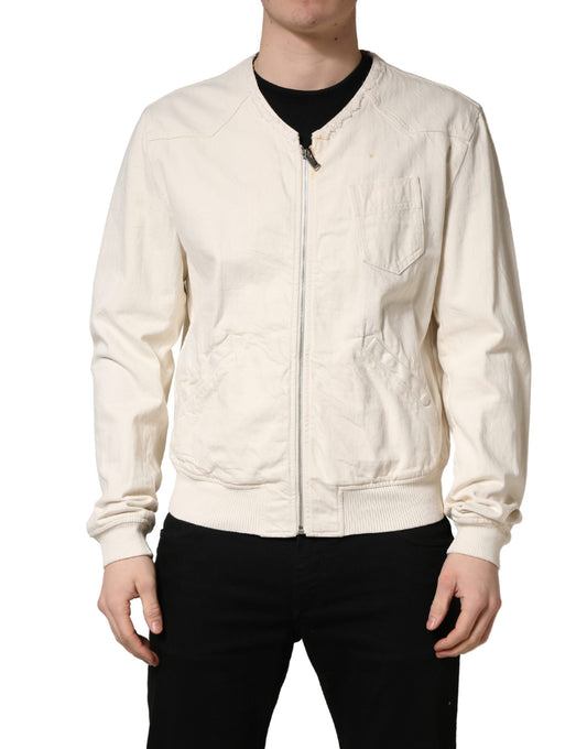 Dolce & Gabbana Off White Cotton FullZip Denim Blouson Jacket