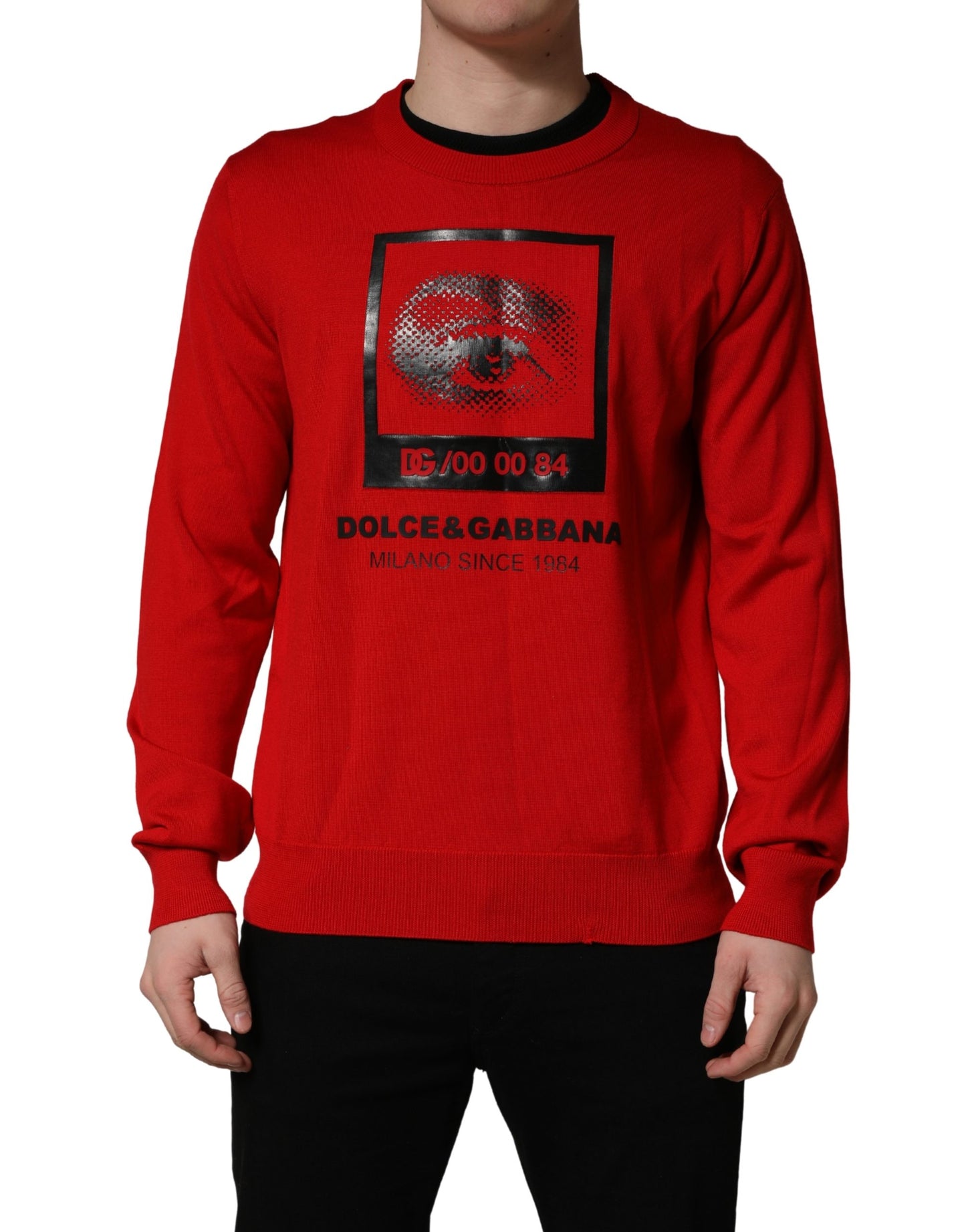 Dolce & Gabbana Red Eye Print Crew Neck Pullover Sweater