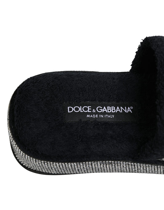 Dolce & Gabbana Black Crystal Embellished Platform Slides Shoes