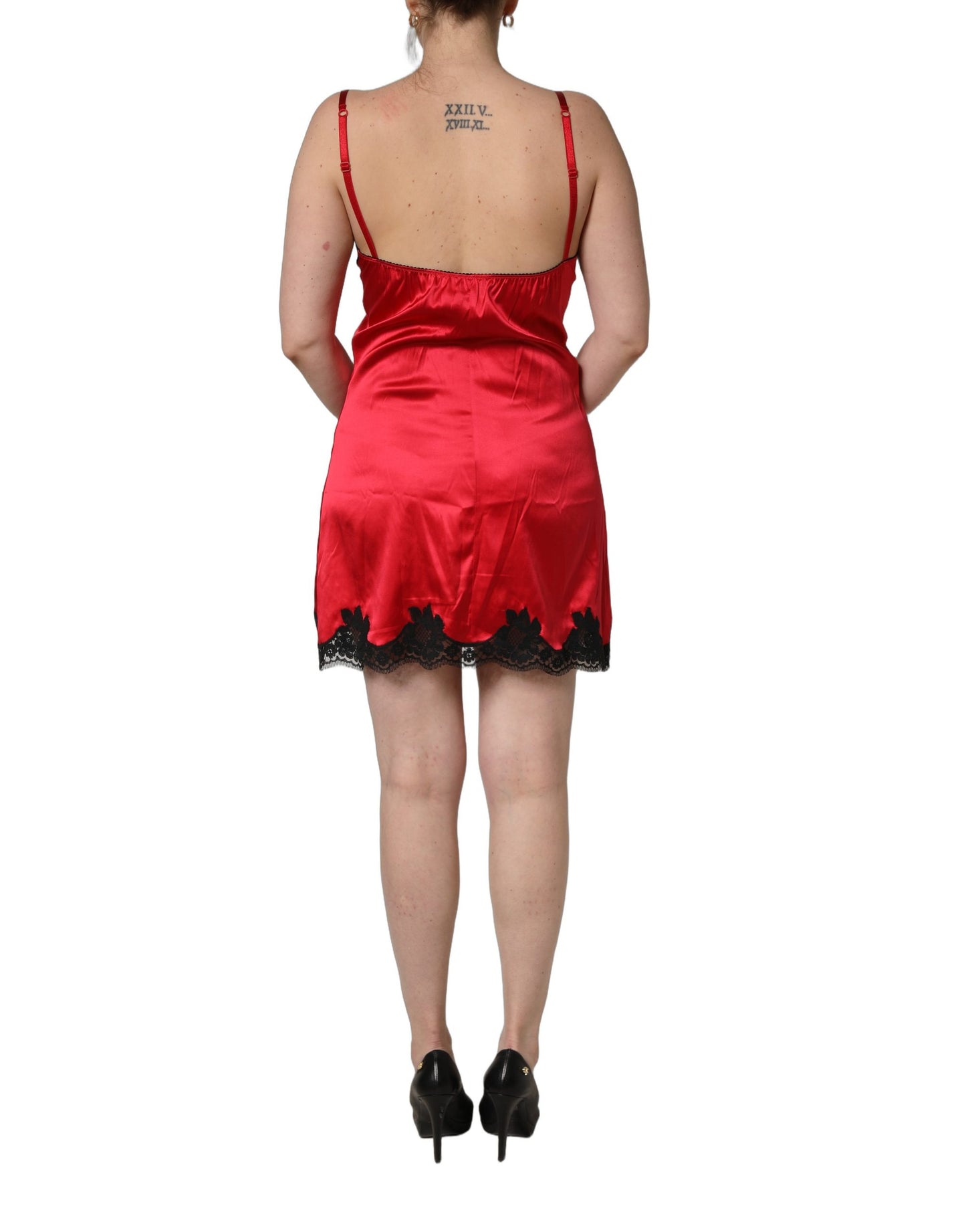 Dolce & Gabbana Red Black Lace Lingerie Short Chemise Sleepwear